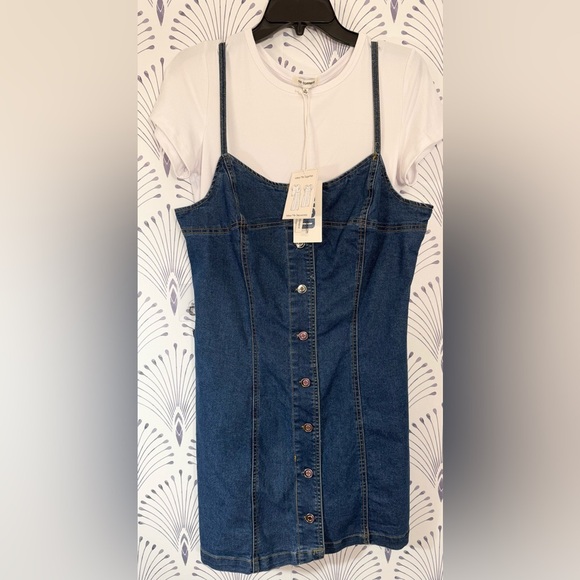 Blue Midi Denim Dress with Sweetheart Neckline - Picture 1 of 5